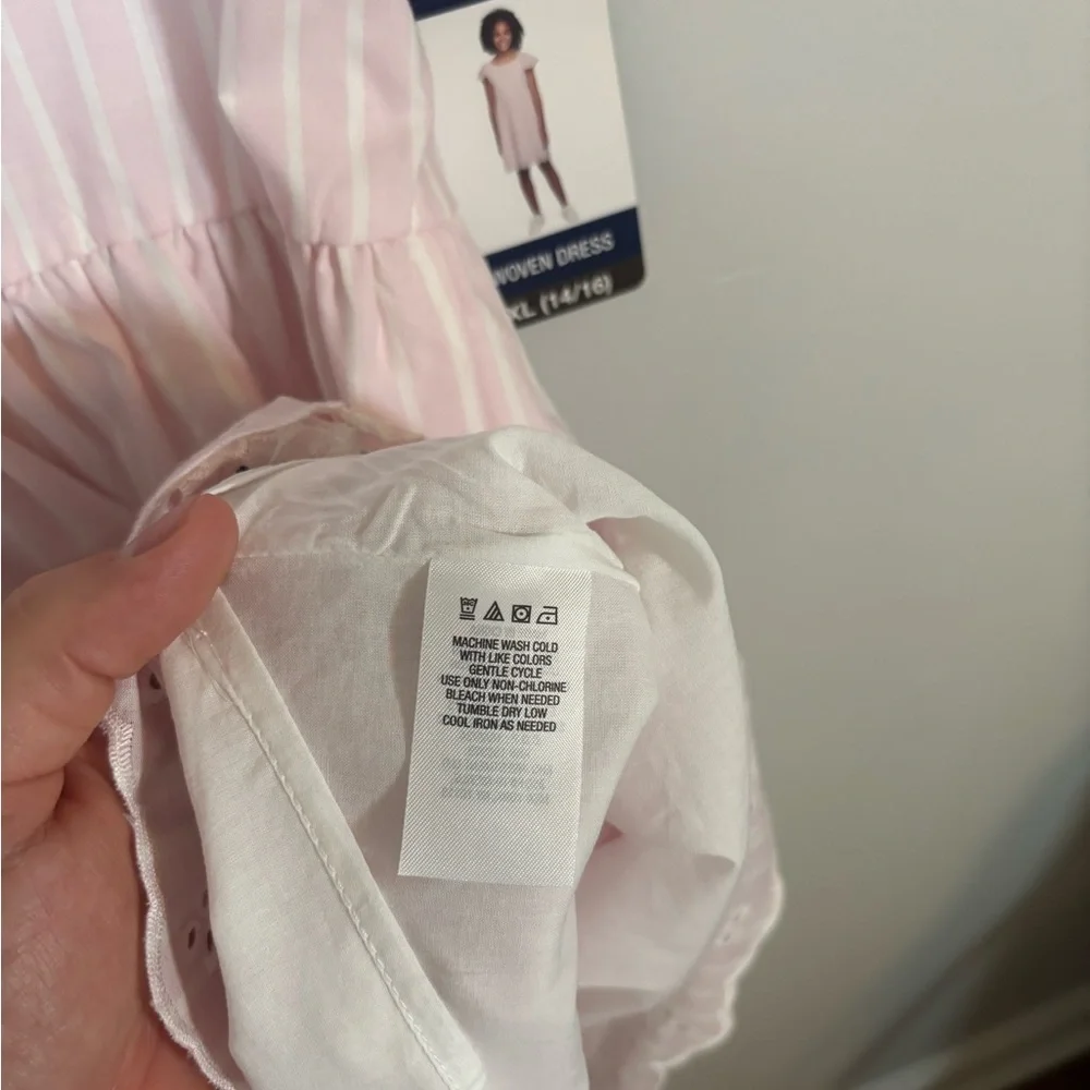 GAP Kids Pink Striped Woven Dress XL (14/16) Flutter Sleeves Eyelet Hem NWT